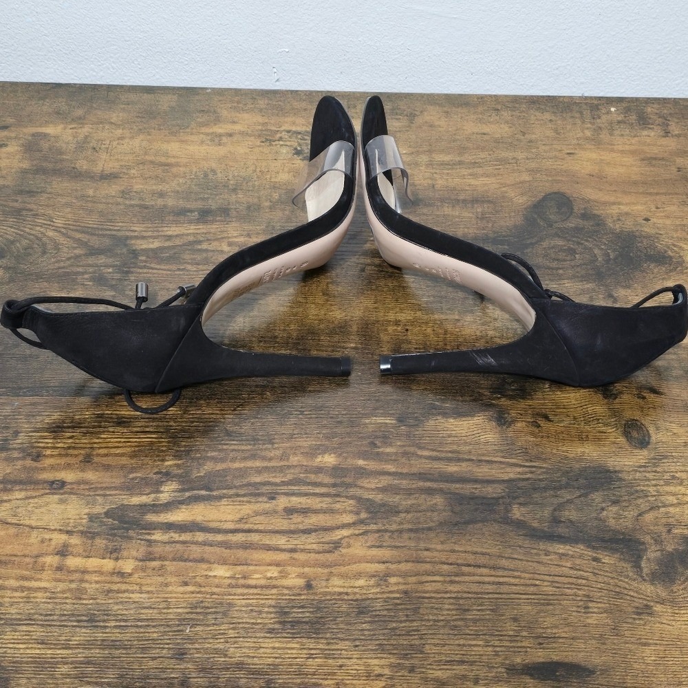 SCHUTZ Josseana Black Nubuck Leather Lace Up Strappy Stiletto Sandal Heels 9 B - Picture 9 of 14